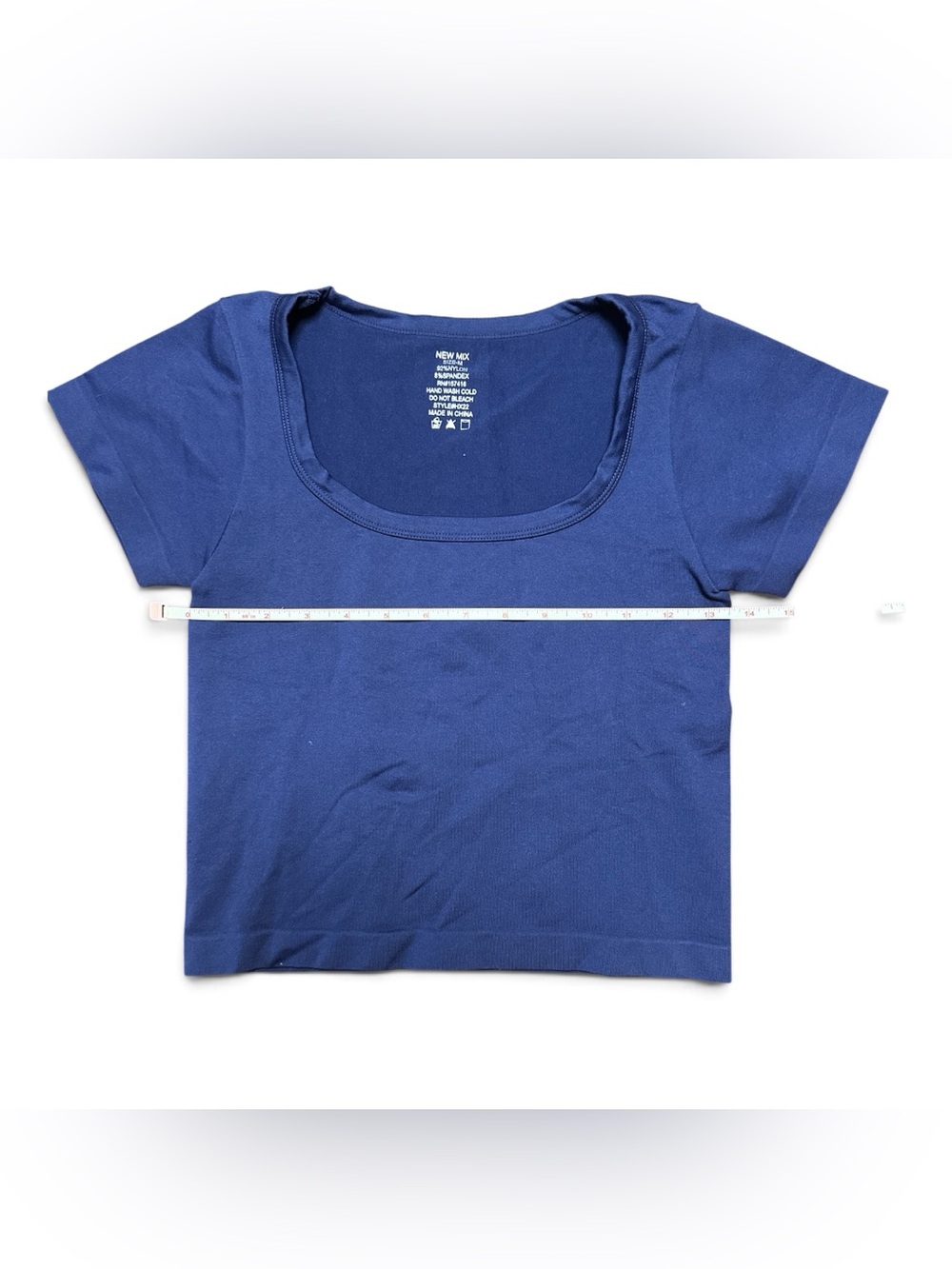 New Mix Short Sleeve Scoop Neck Crop Top in Royal Blue - Picture 3 of 5